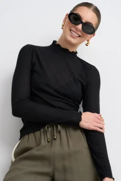 Among the Brave Asher Black LS Lettuce Edge Knit Top