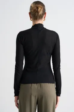 Among the Brave Asher Black LS Lettuce Edge Knit Top