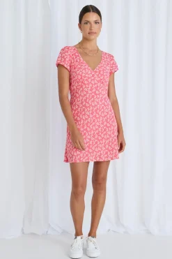 Stories be Told Aspen Coral Twiggly Slim Fit Mini Dress