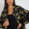 Ivy + Jack Aspire Black Khaki Floral Satin Bomber Jacket