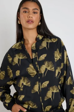 Ivy + Jack Aspire Black Khaki Floral Satin Bomber Jacket