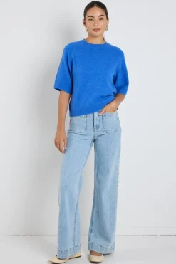 Among the Brave Assemble Azure Blue Alpaca Blend Raglan Knit Tee