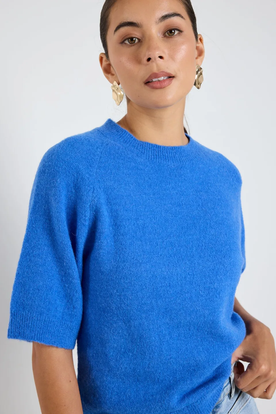 Among the Brave Assemble Azure Blue Alpaca Blend Raglan Knit Tee