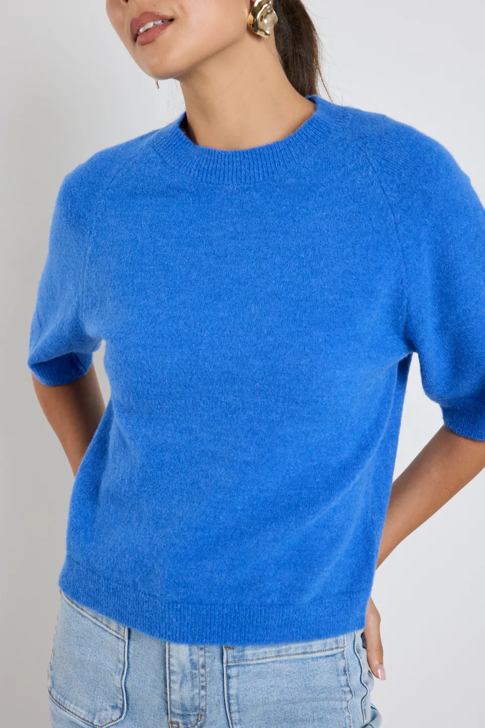 Among the Brave Assemble Azure Blue Alpaca Blend Raglan Knit Tee