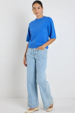 Among the Brave Assemble Azure Blue Alpaca Blend Raglan Knit Tee