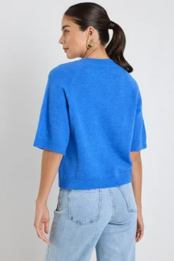 Among the Brave Assemble Azure Blue Alpaca Blend Raglan Knit Tee