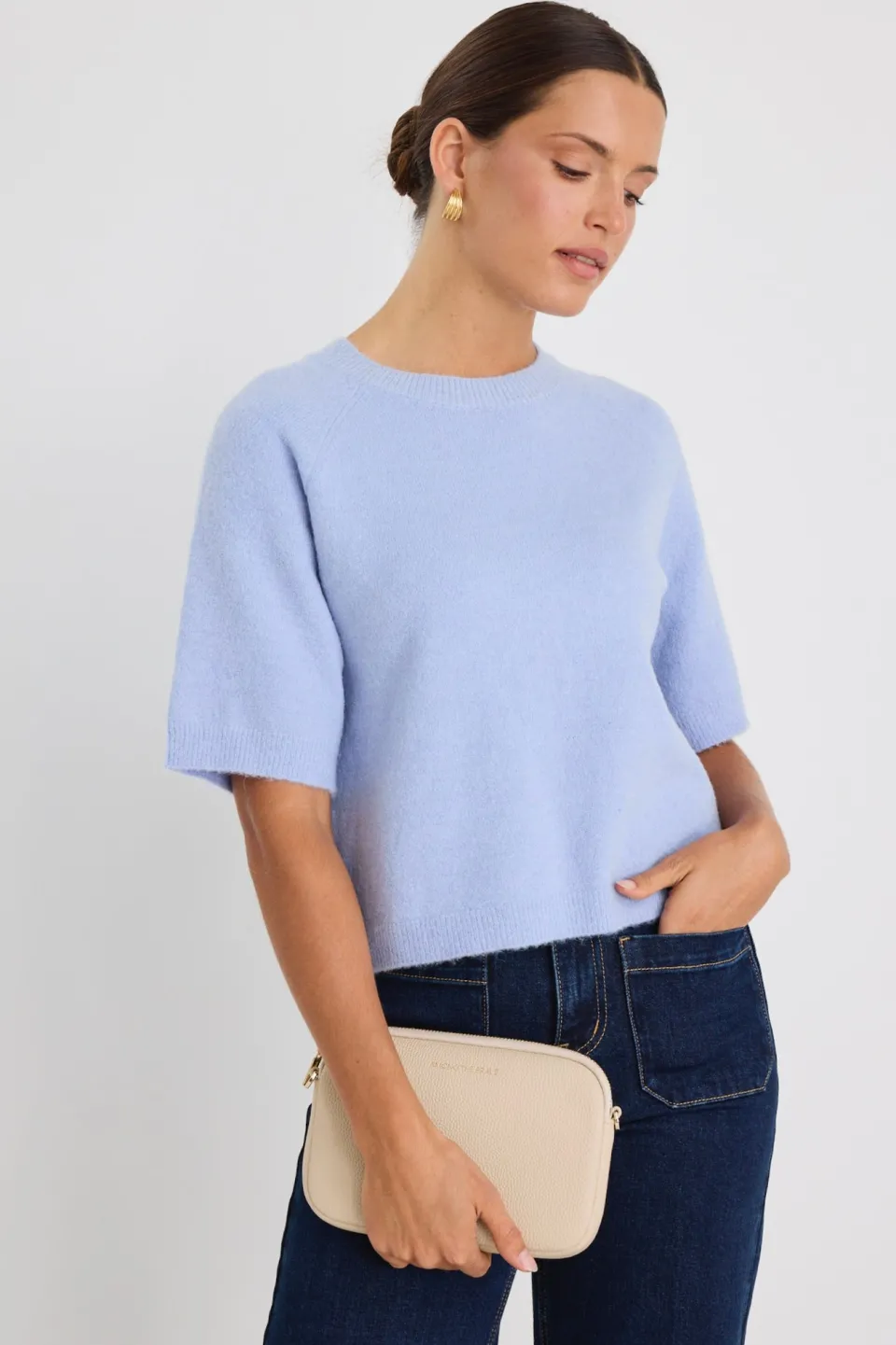 Among the Brave Assemble Ice Blue Alpaca Blend Raglan Knit Tee