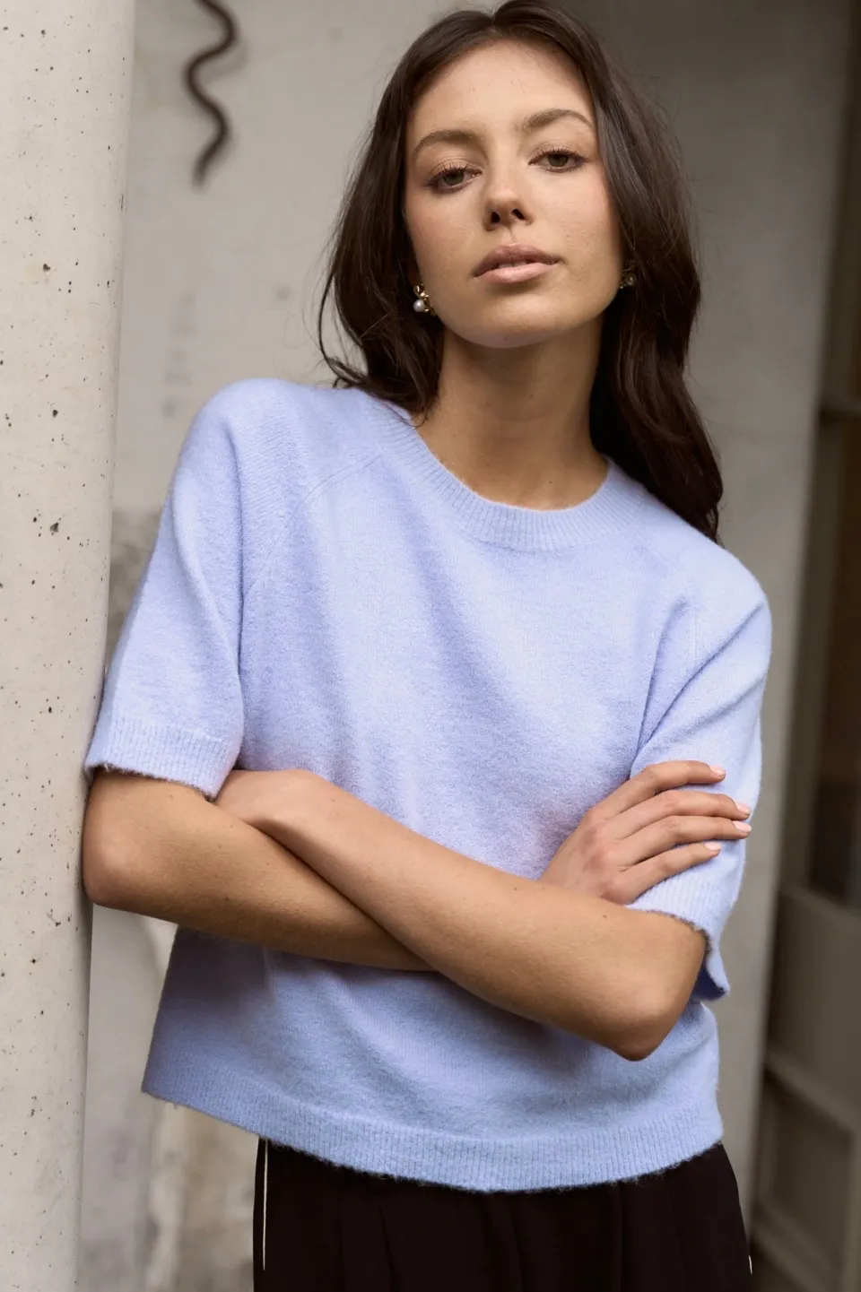Among the Brave Assemble Ice Blue Alpaca Blend Raglan Knit Tee
