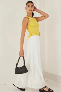 Among the Brave Assertive Sunshine Yellow Shirred Poplin Sleeveless Shell Top