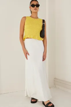 Among the Brave Assertive Sunshine Yellow Shirred Poplin Sleeveless Shell Top