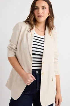 RE:UNION Label Aster Natural Linen Single Breasted Longline Blazer