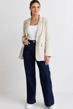 RE:UNION Label Aster Natural Linen Single Breasted Longline Blazer