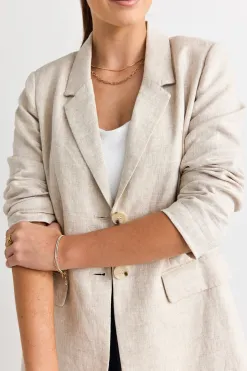 RE:UNION Label Aster Natural Linen Single Breasted Longline Blazer