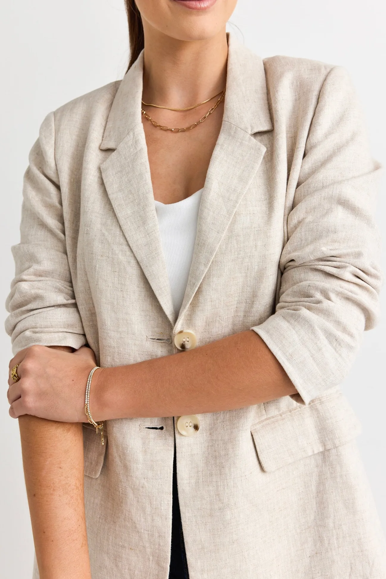 RE:UNION Label Aster Natural Linen Single Breasted Longline Blazer