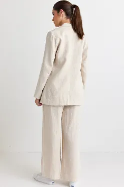 RE:UNION Label Aster Natural Linen Single Breasted Longline Blazer