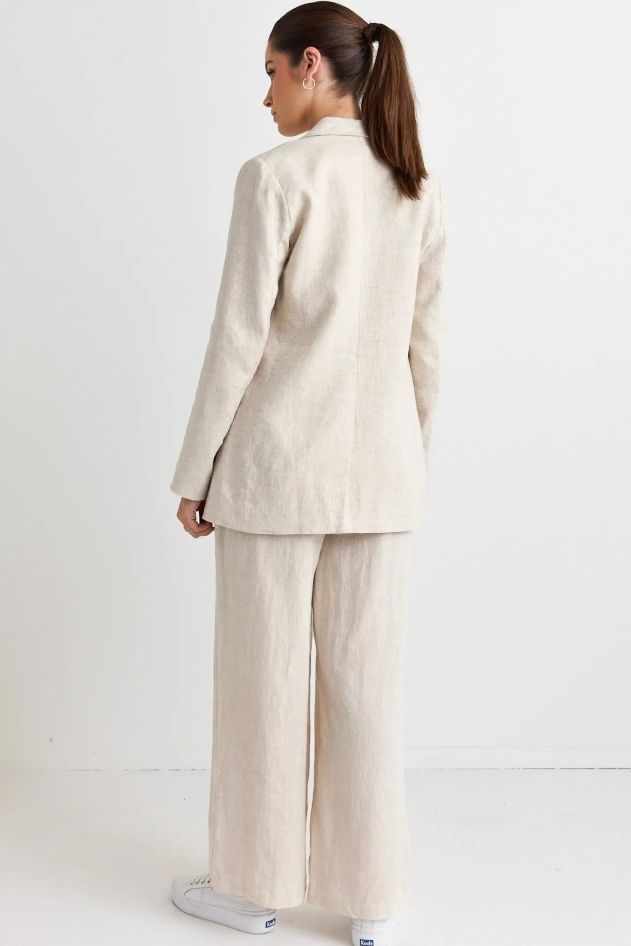 RE:UNION Label Aster Natural Linen Single Breasted Longline Blazer