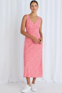 Stories be Told Astro Coral Twiggly Sleeveless Slim Fit Midi Dress