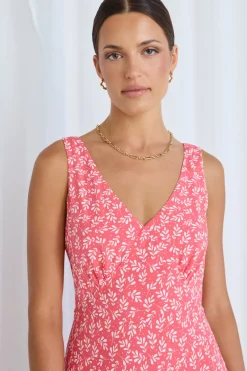 Stories be Told Astro Coral Twiggly Sleeveless Slim Fit Midi Dress