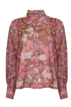 Zoe Kratzmann Atlas Blush Blur Front Button LS Blouse