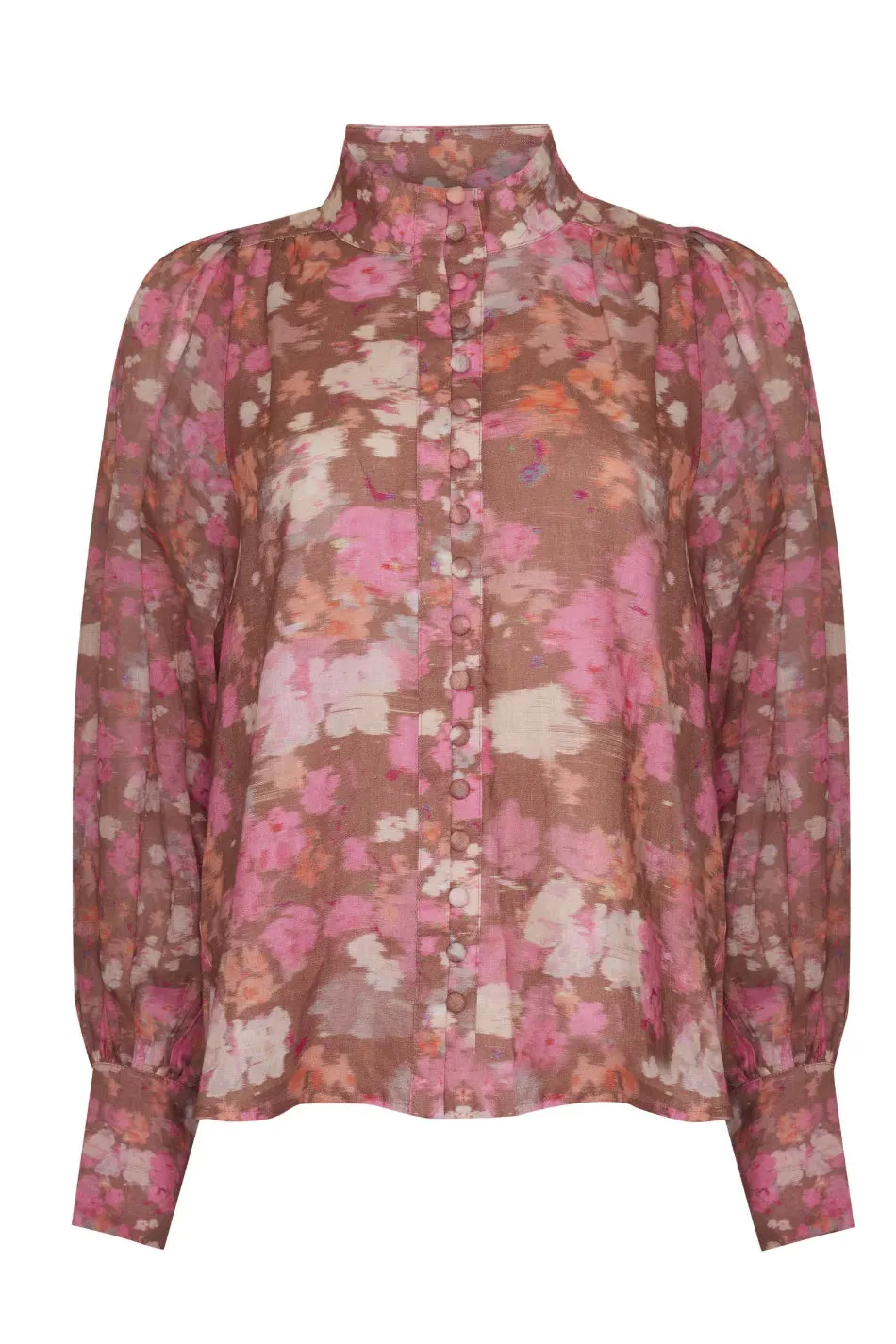 Zoe Kratzmann Atlas Blush Blur Front Button LS Blouse
