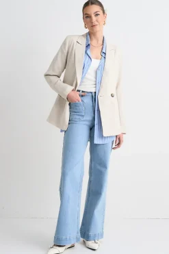 RE:UNION Label Atlas Natural Linen Double Breasted Blazer
