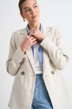 RE:UNION Label Atlas Natural Linen Double Breasted Blazer