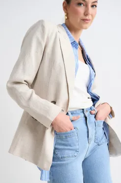 RE:UNION Label Atlas Natural Linen Double Breasted Blazer