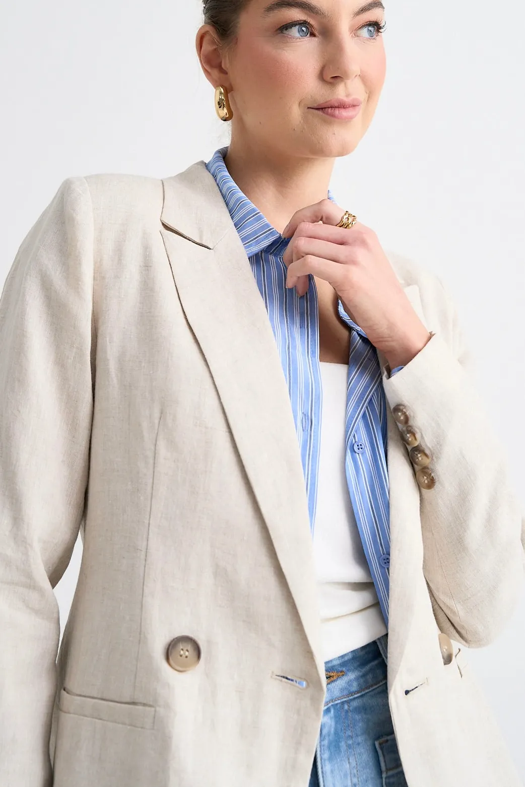 RE:UNION Label Atlas Natural Linen Double Breasted Blazer