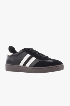 Alfie u0026 Evie Attitude Black Double White Stripe Leather Sneaker