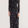 Staple The Label Aura Black Abstract Mesh LS Midi Dress