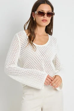 Ivy + Jack Aurora Ivory Scoop Neck Crochet Knit Jumper