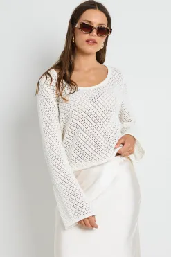 Ivy + Jack Aurora Ivory Scoop Neck Crochet Knit Jumper