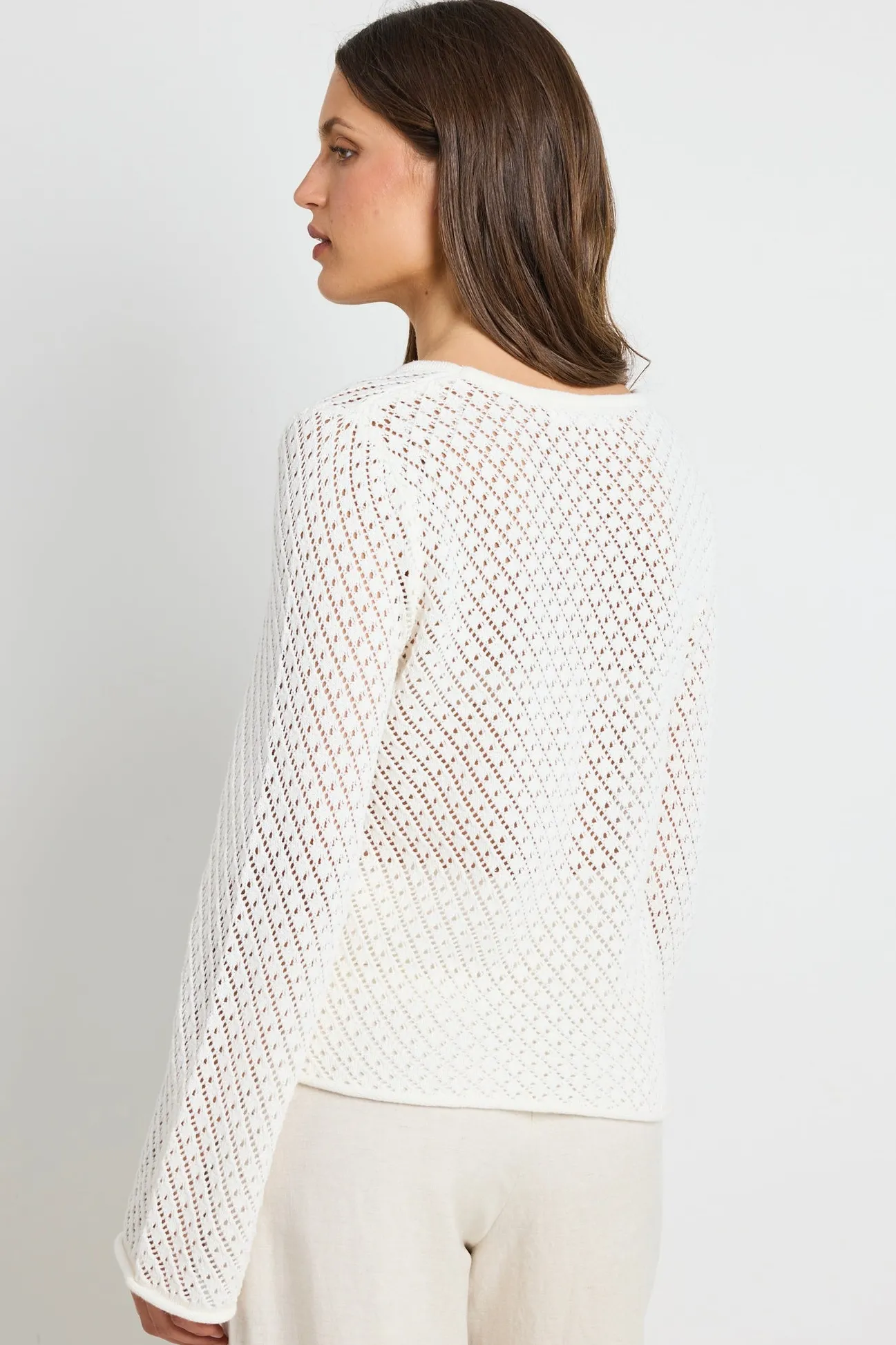 Ivy + Jack Aurora Ivory Scoop Neck Crochet Knit Jumper