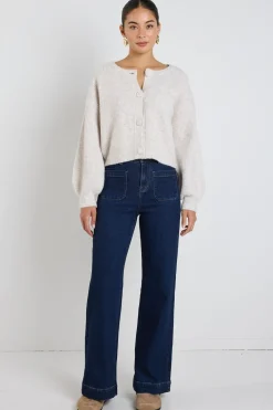 Among the Brave Authentic Oat Marle Chunky Knit Crewneck Cardigan