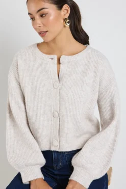 Among the Brave Authentic Oat Marle Chunky Knit Crewneck Cardigan