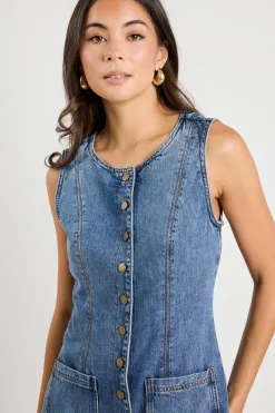 Among the Brave Avenue Mineral Blue Denim Mini Vest Dress