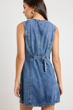 Among the Brave Avenue Mineral Blue Denim Mini Vest Dress