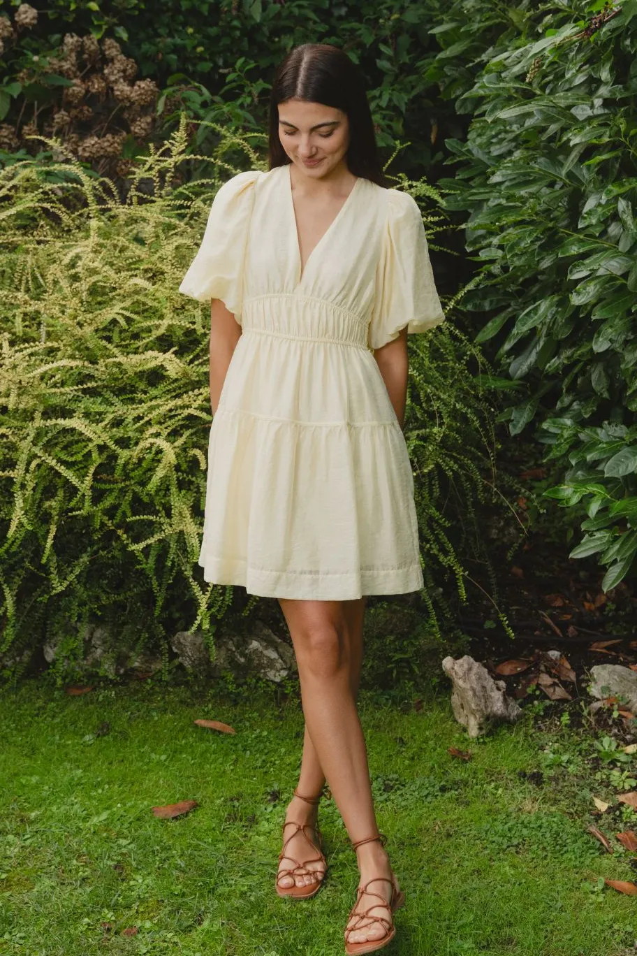 Georgia Mae Axel Butter Puff Sleeve Bow Back Mini Dress