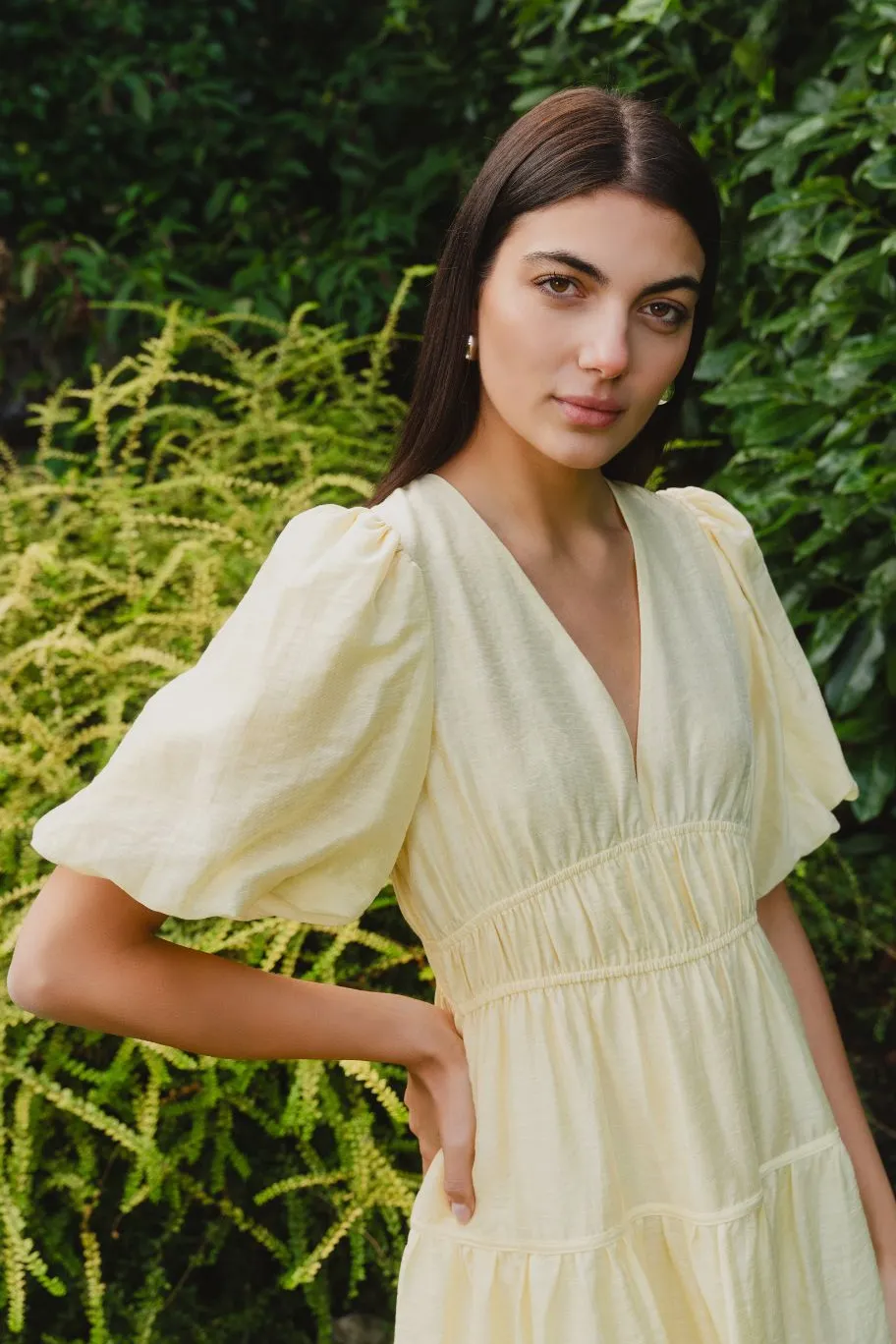 Georgia Mae Axel Butter Puff Sleeve Bow Back Mini Dress