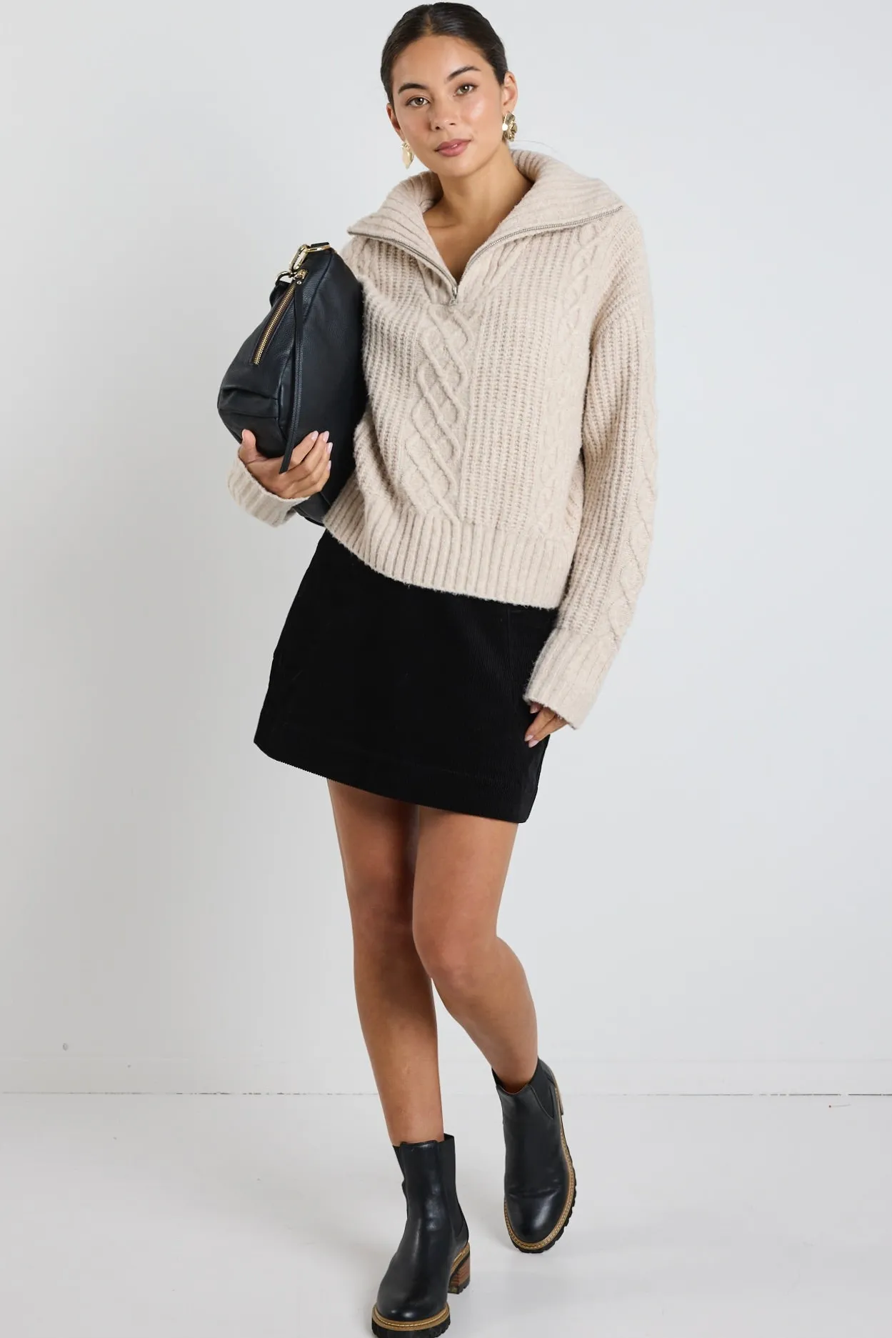 Among the Brave Axis Oat Marle Quater Zip Cable Jumper