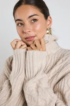 Among the Brave Axis Oat Marle Quater Zip Cable Jumper