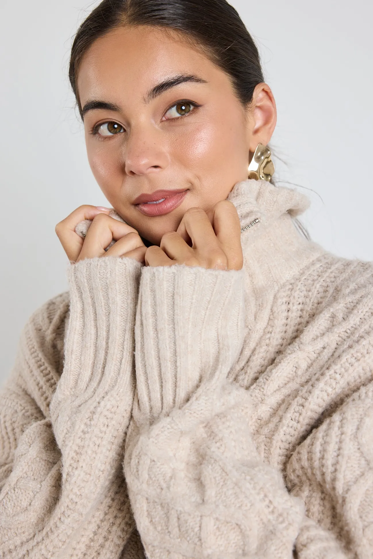 Among the Brave Axis Oat Marle Quater Zip Cable Jumper