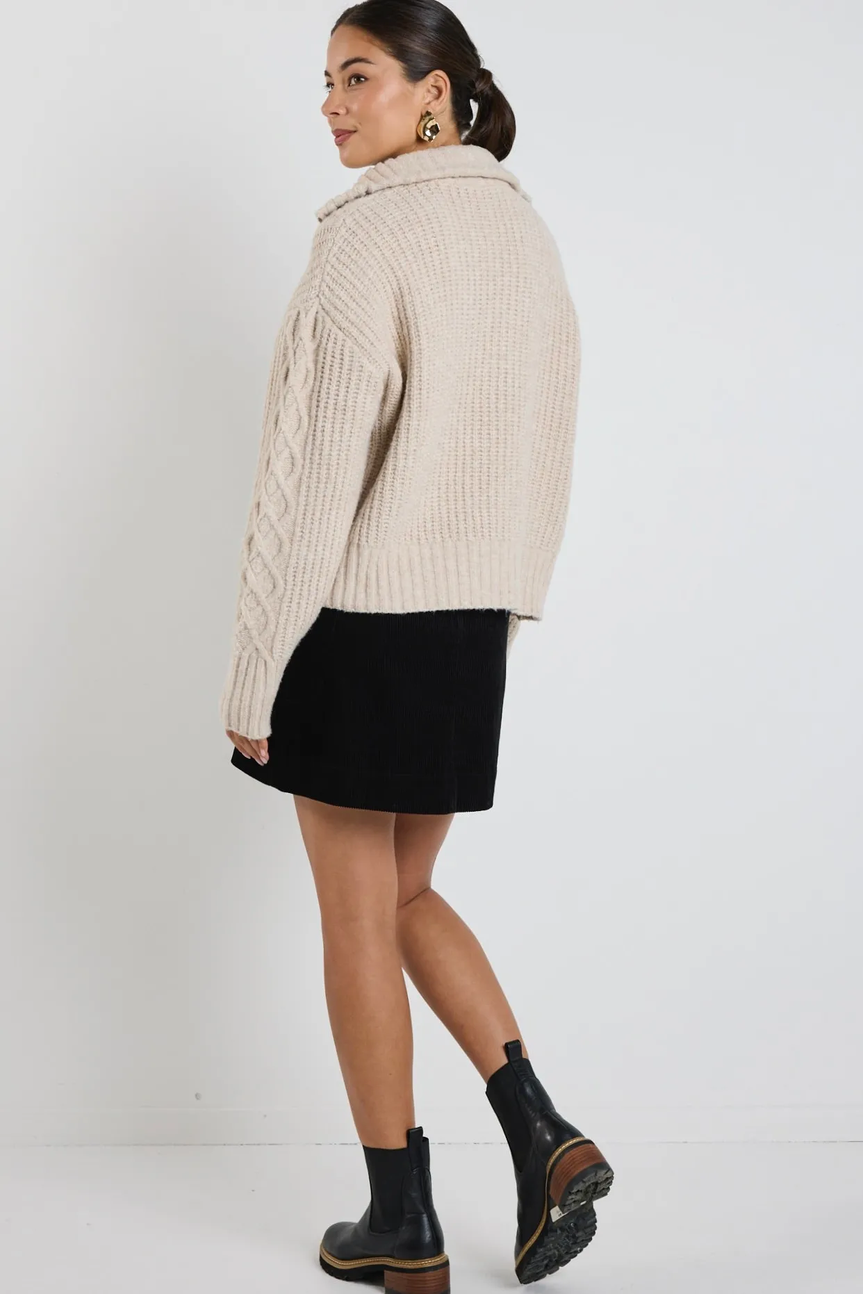 Among the Brave Axis Oat Marle Quater Zip Cable Jumper
