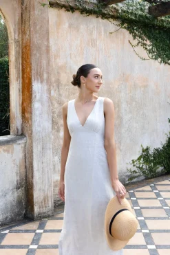 RE:UNION Label Azalea Natural Linen Sleeveless Empire Midi Dress
