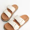 Nude Bambi White Double Leather Strap Slide