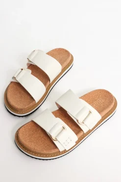 Nude Bambi White Double Leather Strap Slide