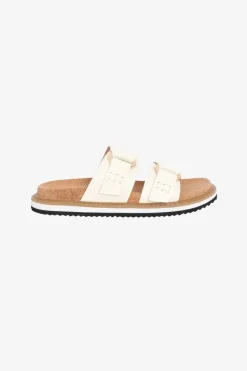 Nude Bambi White Double Leather Strap Slide