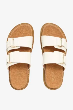 Nude Bambi White Double Leather Strap Slide