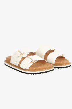 Nude Bambi White Double Leather Strap Slide