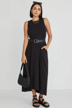 Among the Brave Base Black Knit Swing Dress